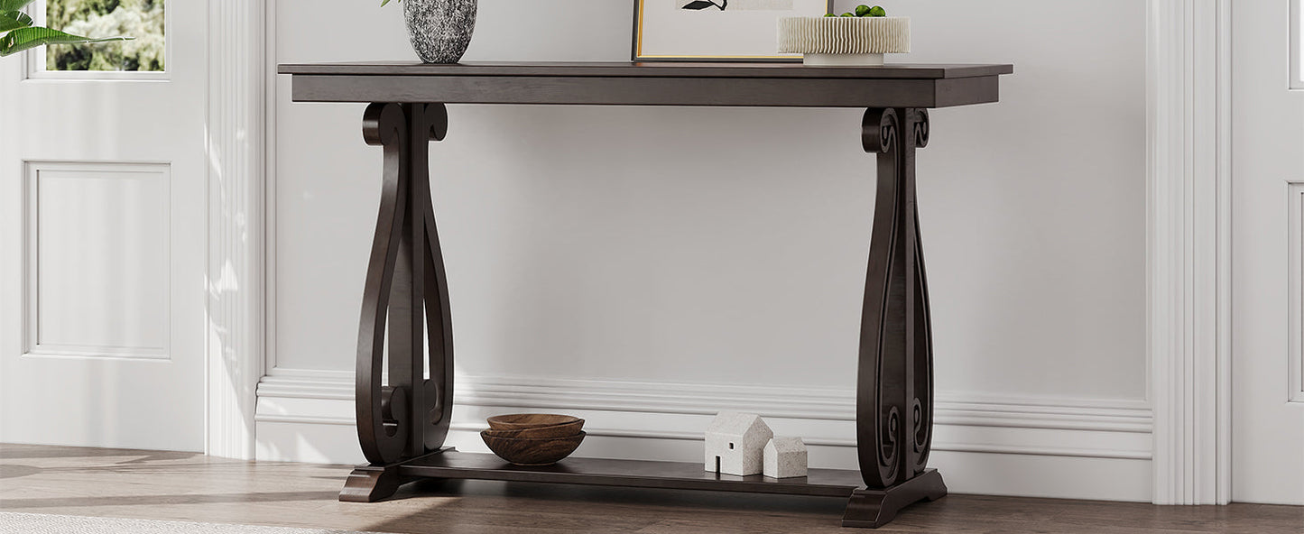 48-Inch Rustic Vintage Console Table --- Farmhouse Style Entryway Table with Open Shelf and Sturdy Construction  (Espresso) - Korvel