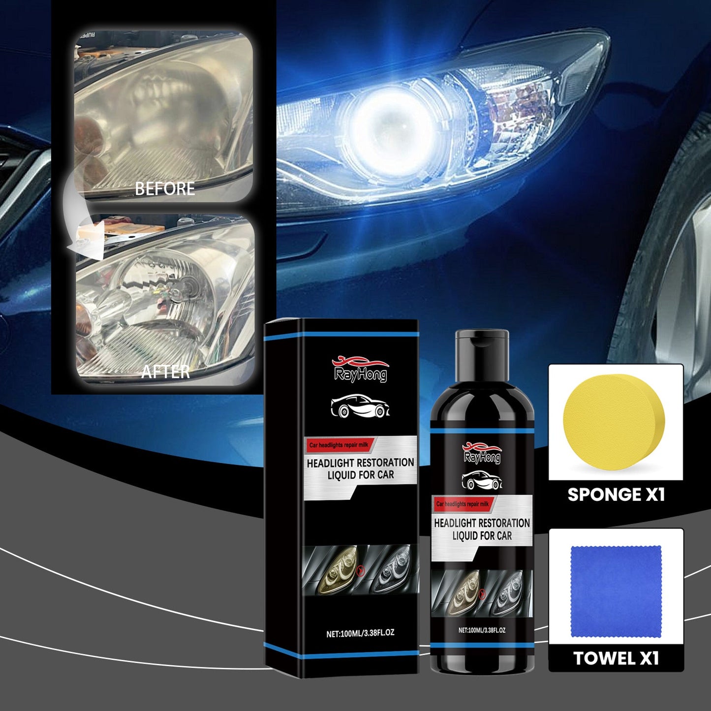 Headlight Restoration Liquid For Car, Lamp Scratches Yellow Cleaning Plating Crystal Polishing Refurbishing Repair Agent - Korvel