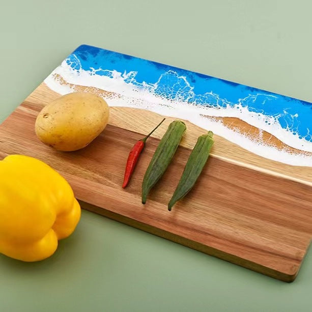 Wood and Resin Cutting Board Ocean Epoxy Resin Serving Cheese Board - Korvel