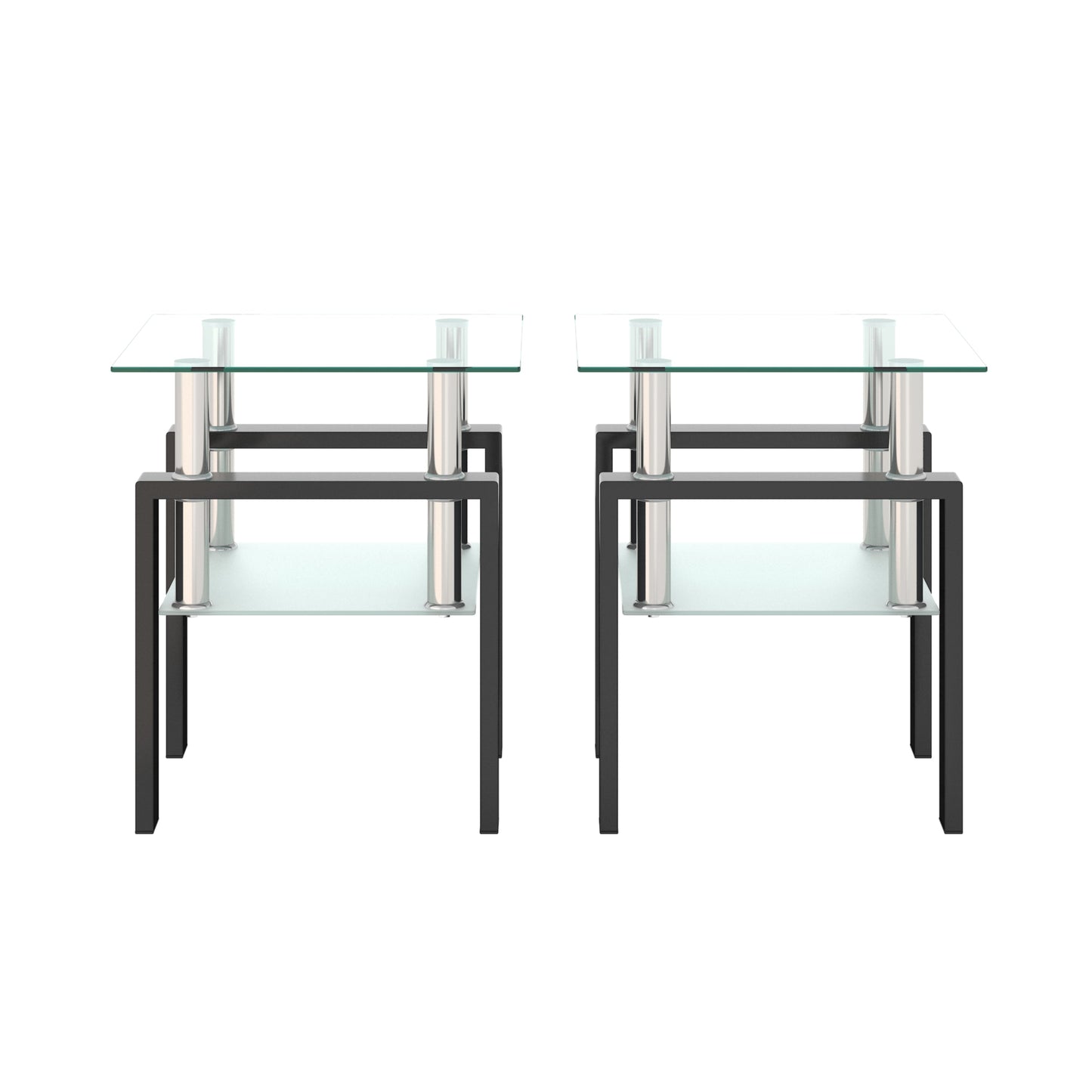 Set of 2, Modern Tempered Glass Tea Table Coffee Table End Table, Square Table for Living Room, Transparent/Black - Korvel