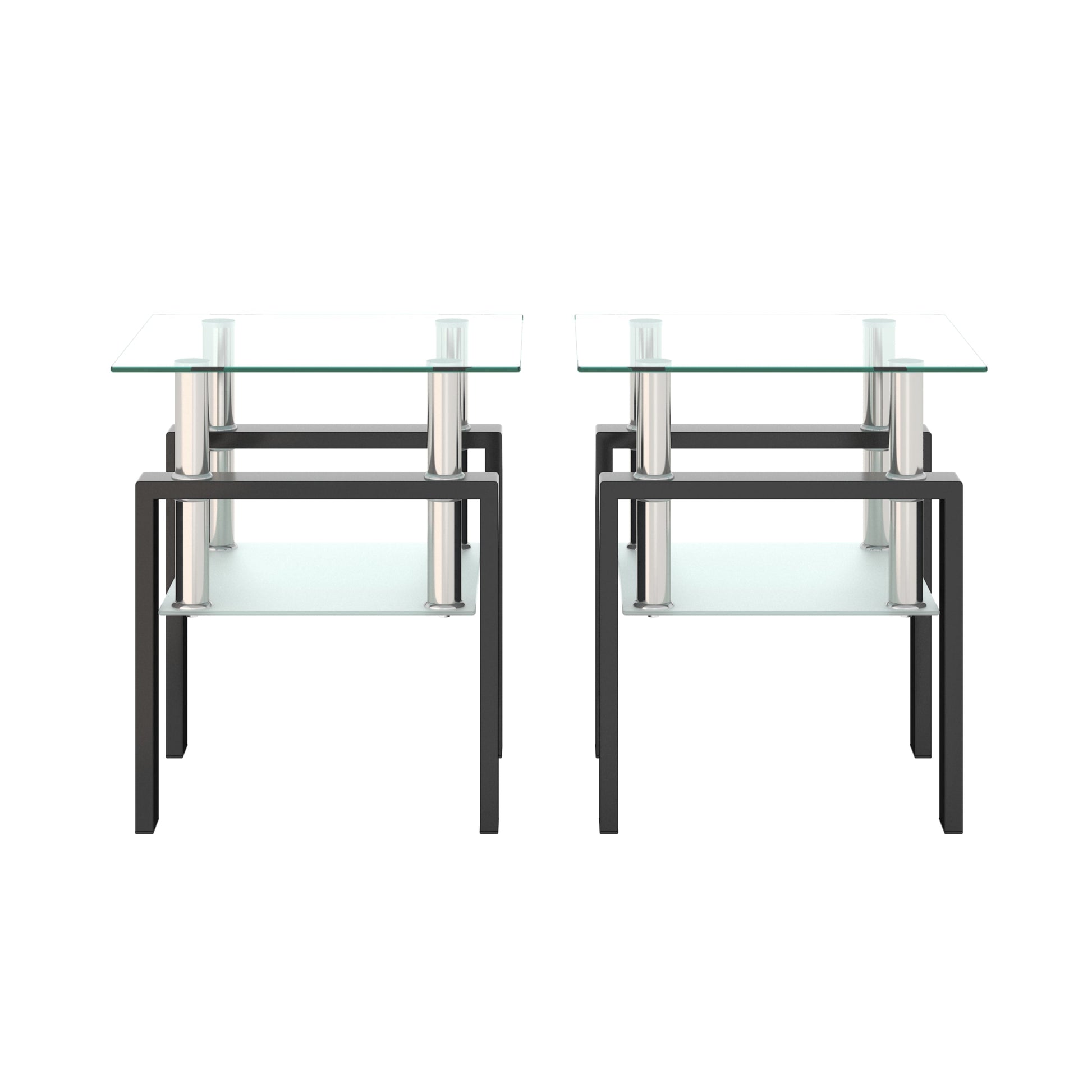 Set of 2, Modern Tempered Glass Tea Table Coffee Table End Table, Square Table for Living Room, Transparent/Black - Korvel