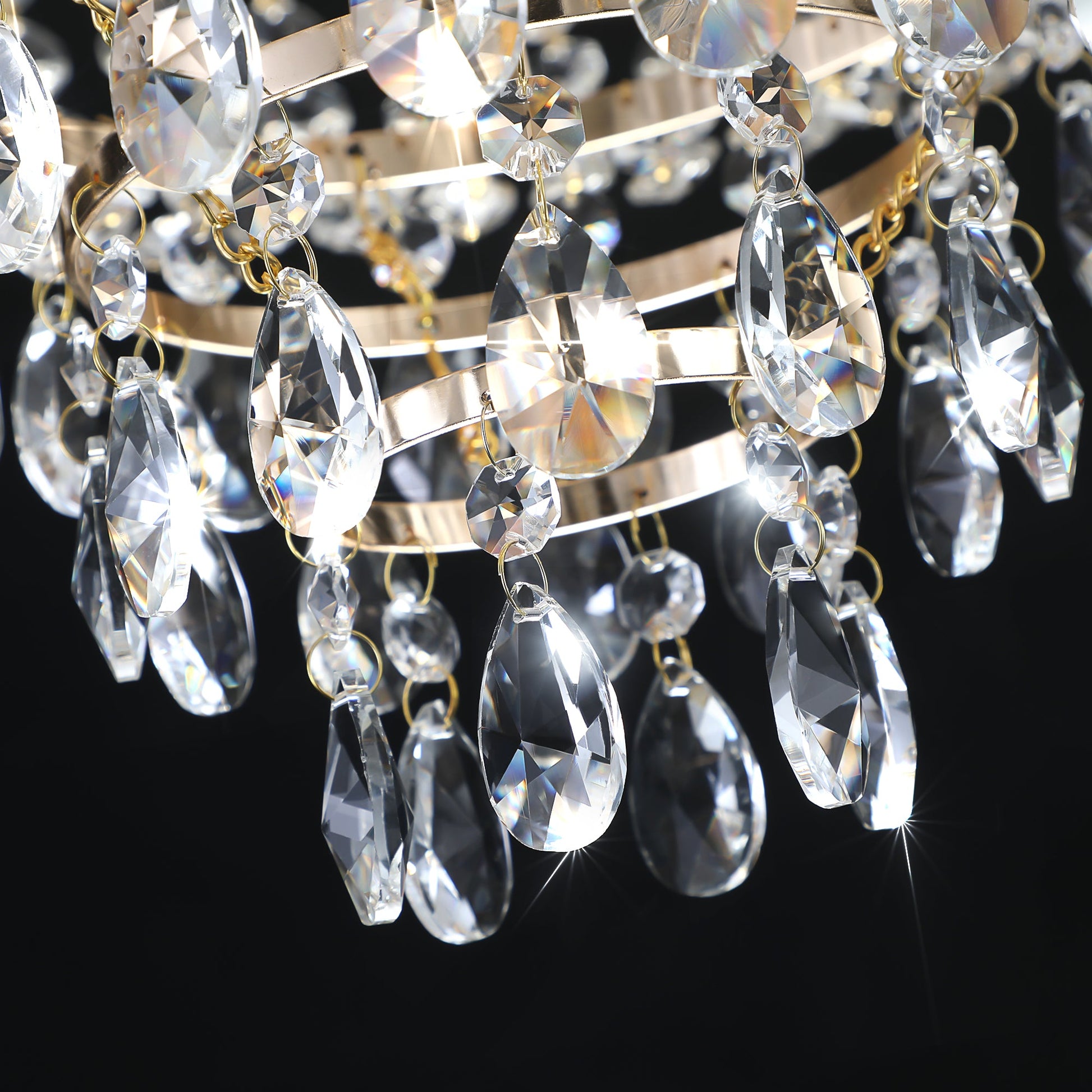 Golden crystal pendant light, large modern luxury ceiling lighting (without light bulbs) - Korvel