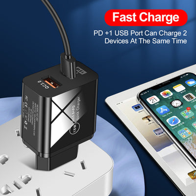 QC3.0 Fast Charging PD Charger USB-A+Type-C Dual Port Charging Head - Korvel