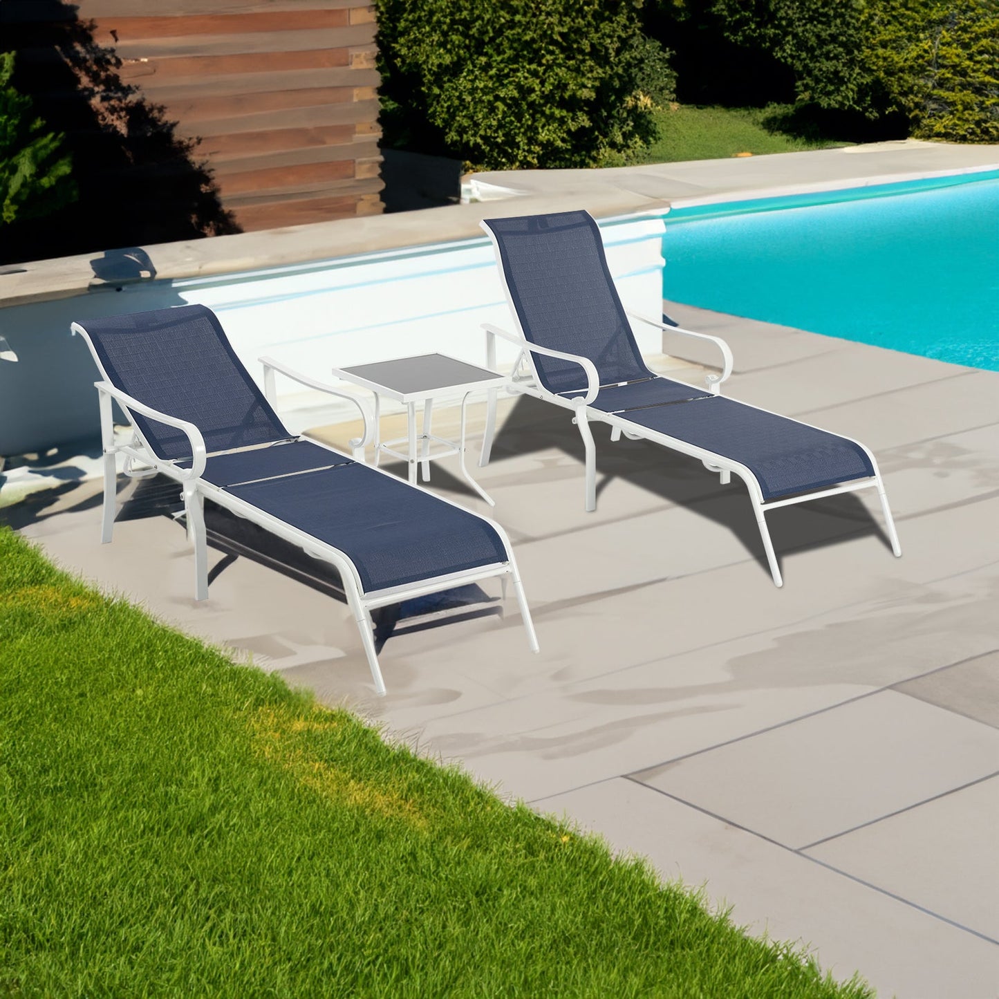 Conjunto de Sillas de Lounge de Exterior de 3 Piezas con Respaldo Ajustable