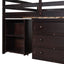 Low Study Full Loft Bed with Cabinet Shelves and Rolling Portable Desk Multiple Functions Bed- Espresso - Korvel