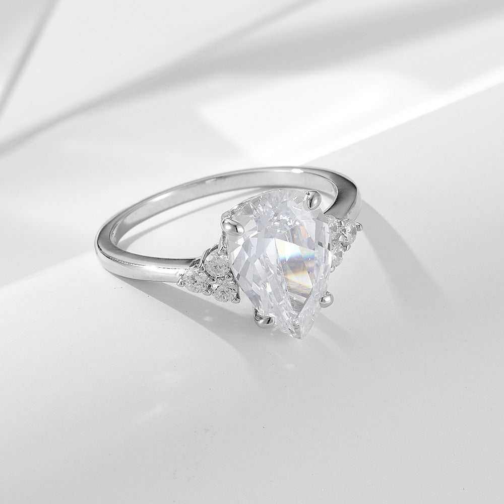 S925 Sliver Moissanite Rings for Women D VVS1 Pear Shape Diamond Engagement Wedding Fine Jewelry Gift - Korvel