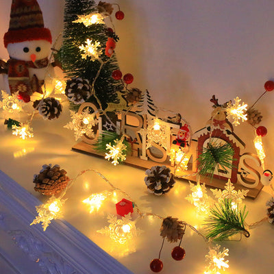 Snowflake Pinecone Christmas Wreath Light String Bell Pine Needle Red Berry Doll Staircase Decorative Light - Korvel