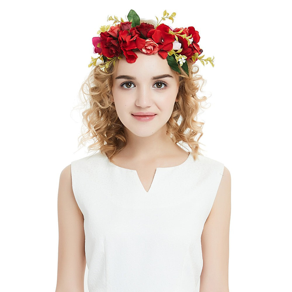 Big Red Rose Blossom Hair Band Bridal Flower Ring Hair Band - Korvel