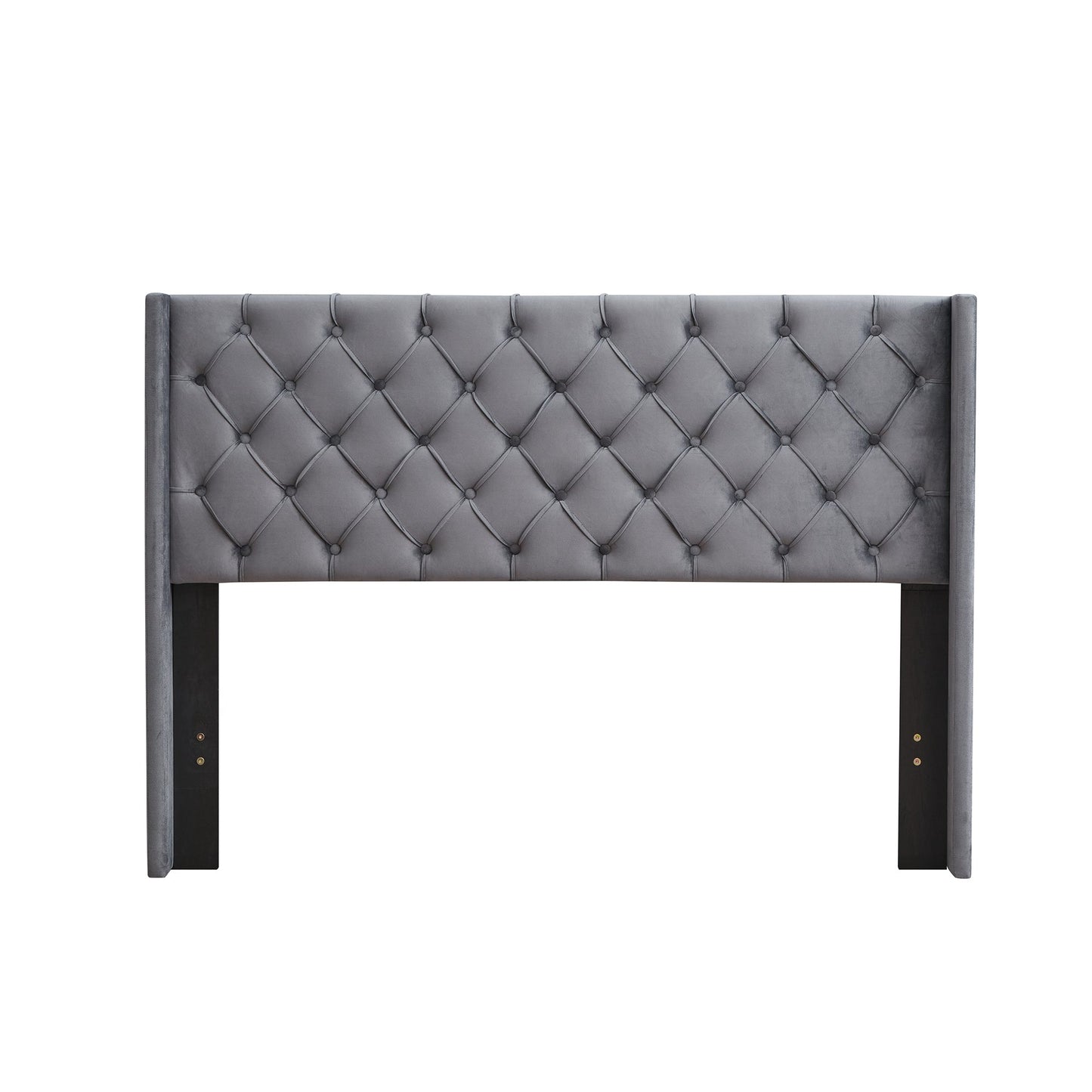 Velvet Button Tufted-Upholstered Bed with Wings Design - Strong Wood Slat Support - Easy Assembly - Gray Queen platform bed - Korvel
