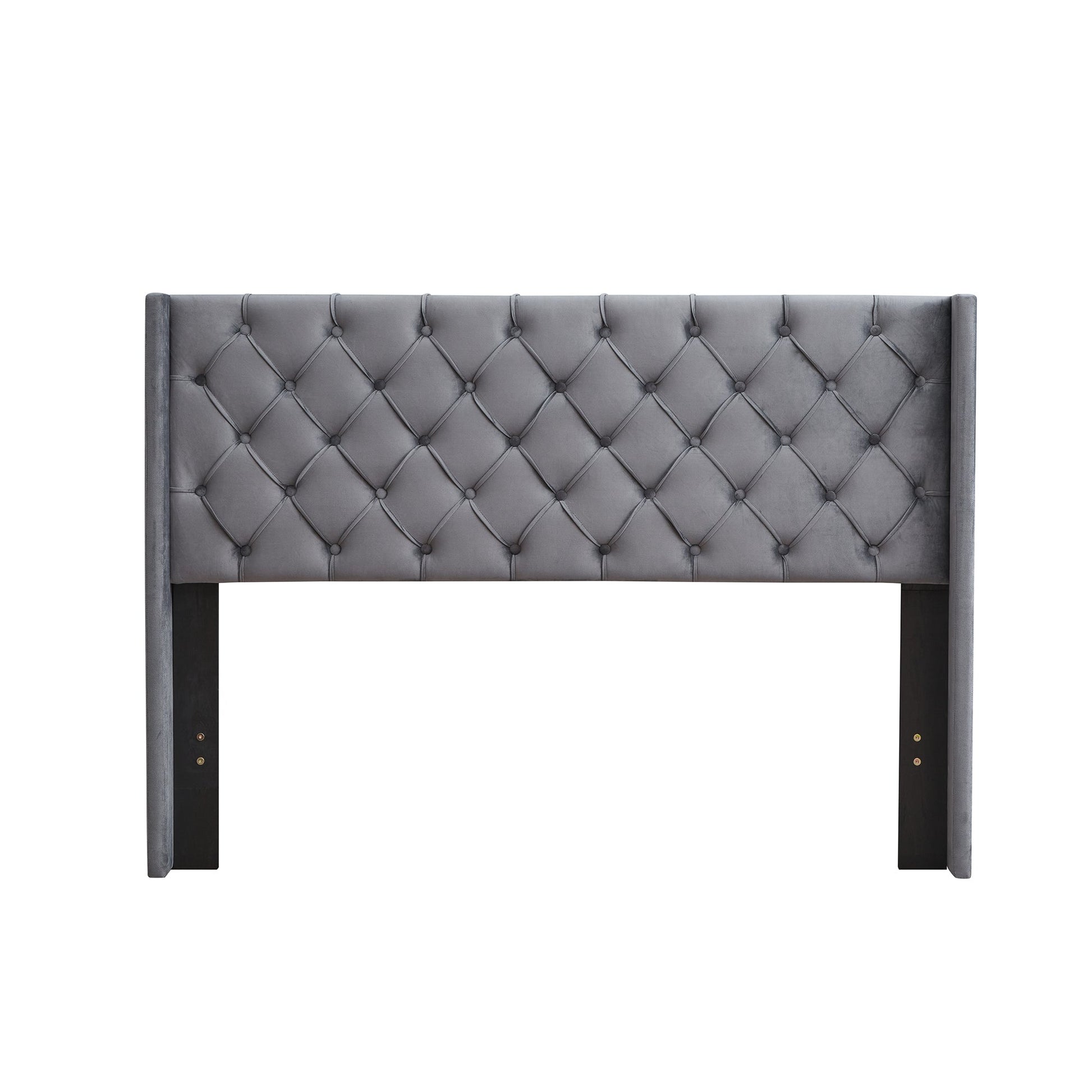 Velvet Button Tufted-Upholstered Bed with Wings Design - Strong Wood Slat Support - Easy Assembly - Gray Queen platform bed - Korvel