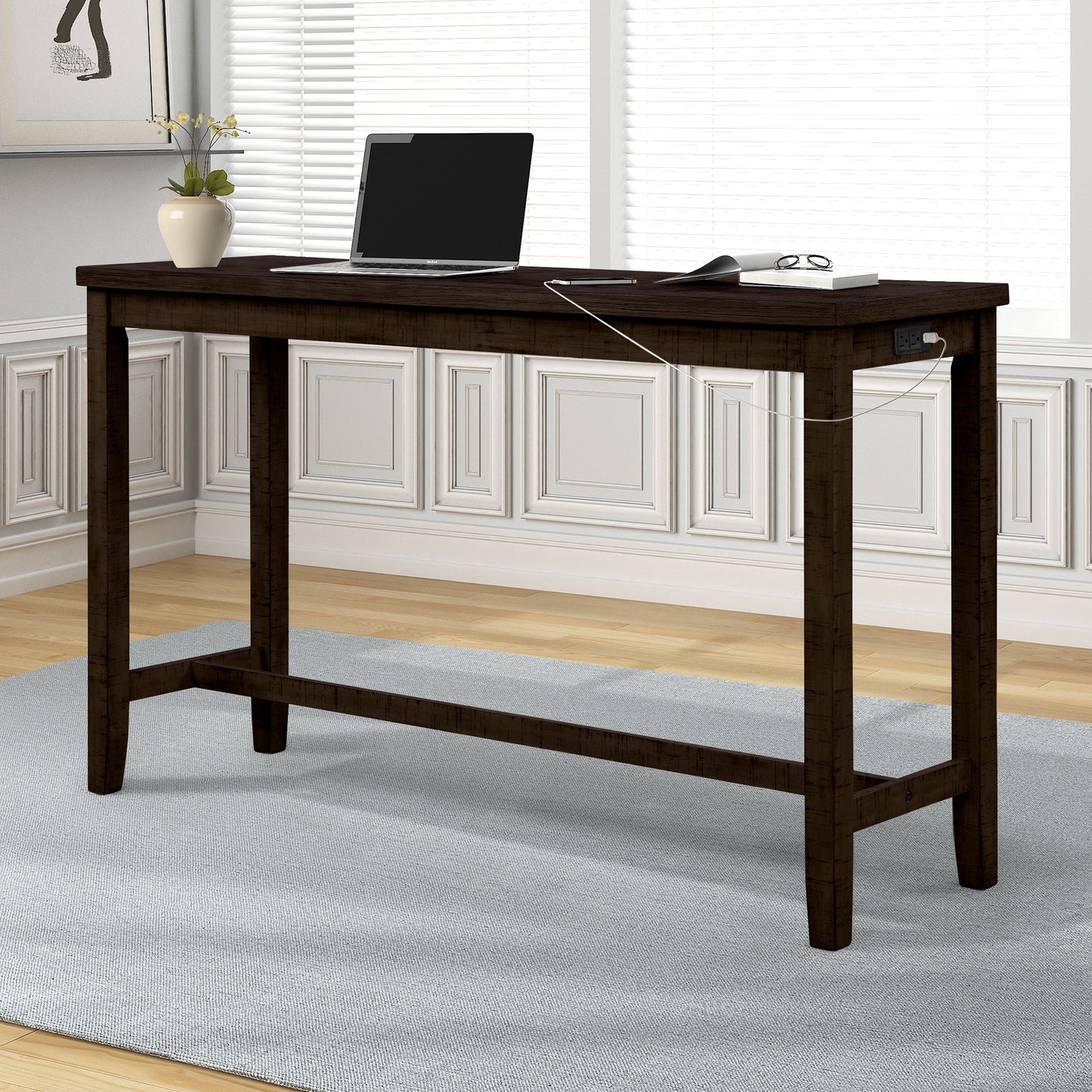 TOPMAX 4 Pieces Counter Height Table with Fabric Padded Stools, Rustic Bar Dining Set with Socket, Brown - Korvel