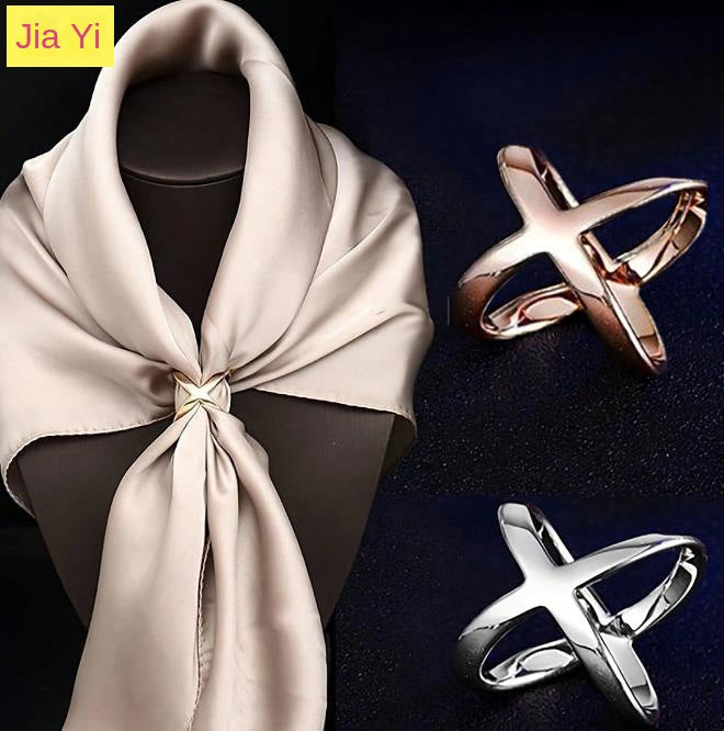 Creative Rice King Star Gold-Plated Scarf Buckle Multi-Purpose X Cross Hollow Smooth Surface Scarf Square Shawl Buckle - Korvel