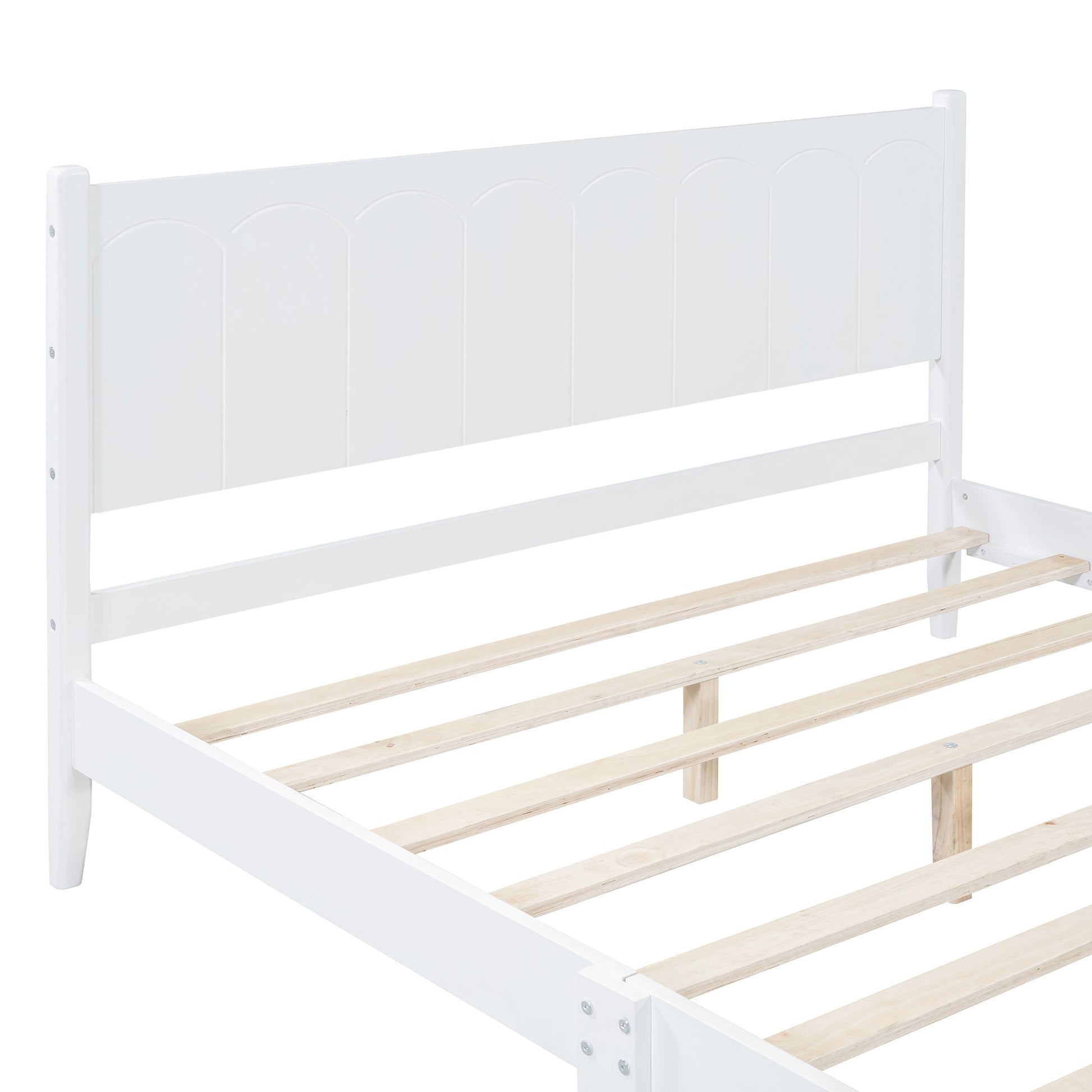 Queen Size Wood Platform Bed Frame, Retro Style Bed with Rectangular Headboard,No Need Box Spring,White - Korvel
