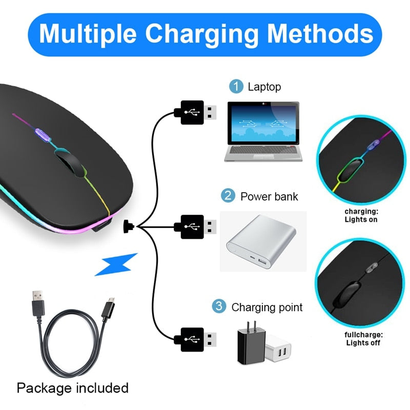 Wireless Mouse Bluetooth RGB Rechargeable Mouse Wireless Computer Silent Mause LED Backlit Ergonomic Gaming Mouse For Laptop PC - Korvel