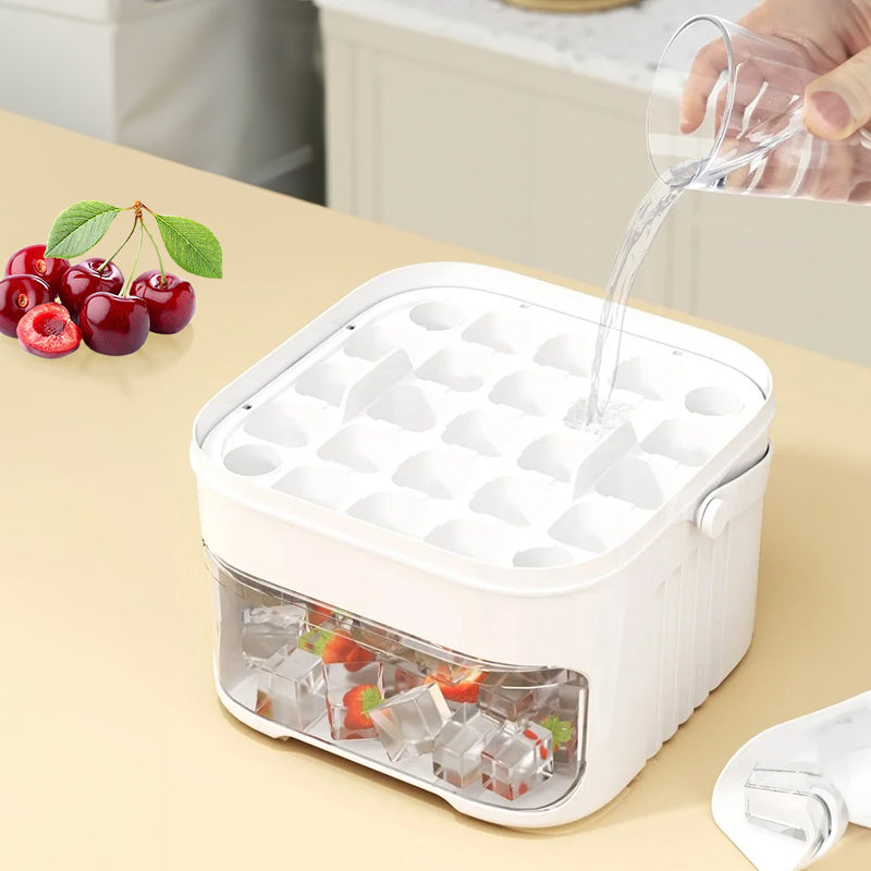 50-grid ice maker with new large capacity - household food-grade plastic double-layer ice storage barrel & ice ball mold set - Korvel