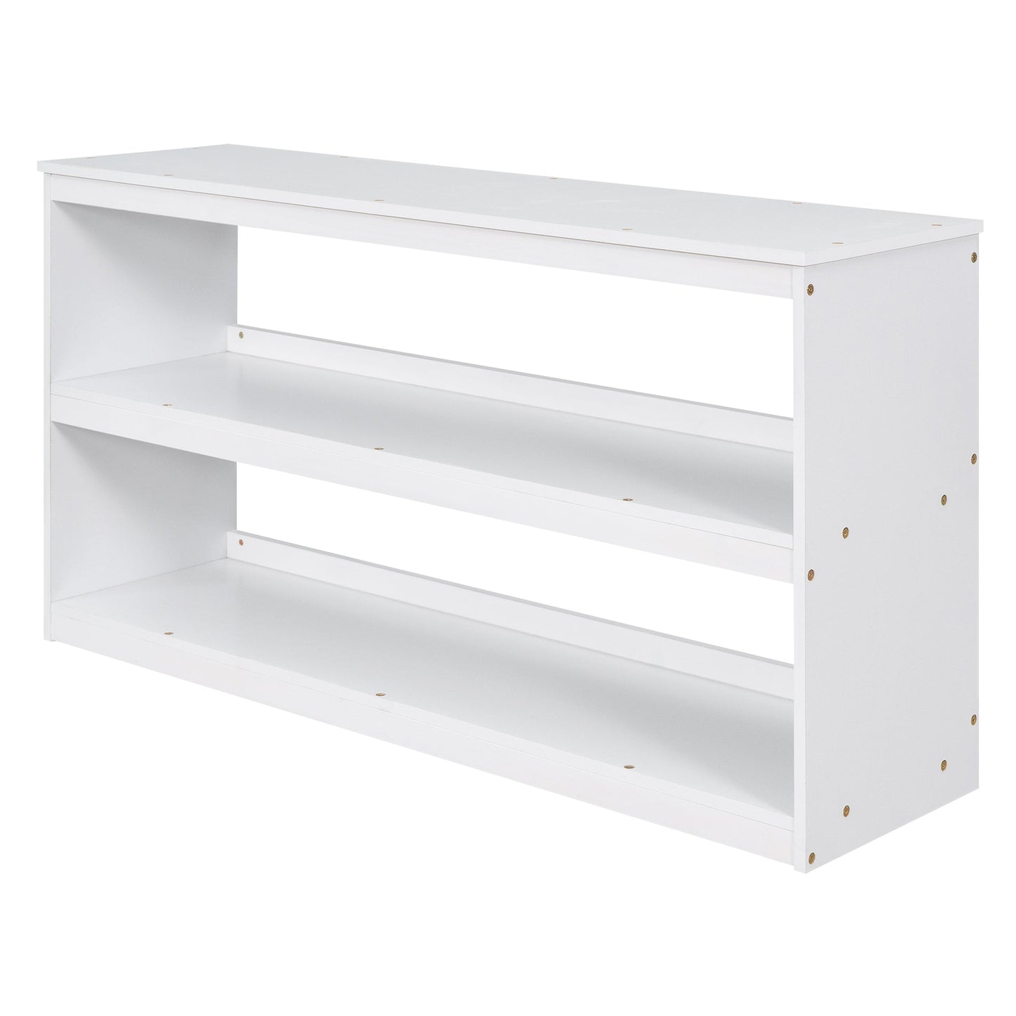 Low Study Full Loft Bed with Cabinet Shelves and Rolling Portable Desk Multiple Functions Bed- White - Korvel