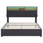 Queen Size Upholstered Platform Bed with Storage & LED, Dark Gray
