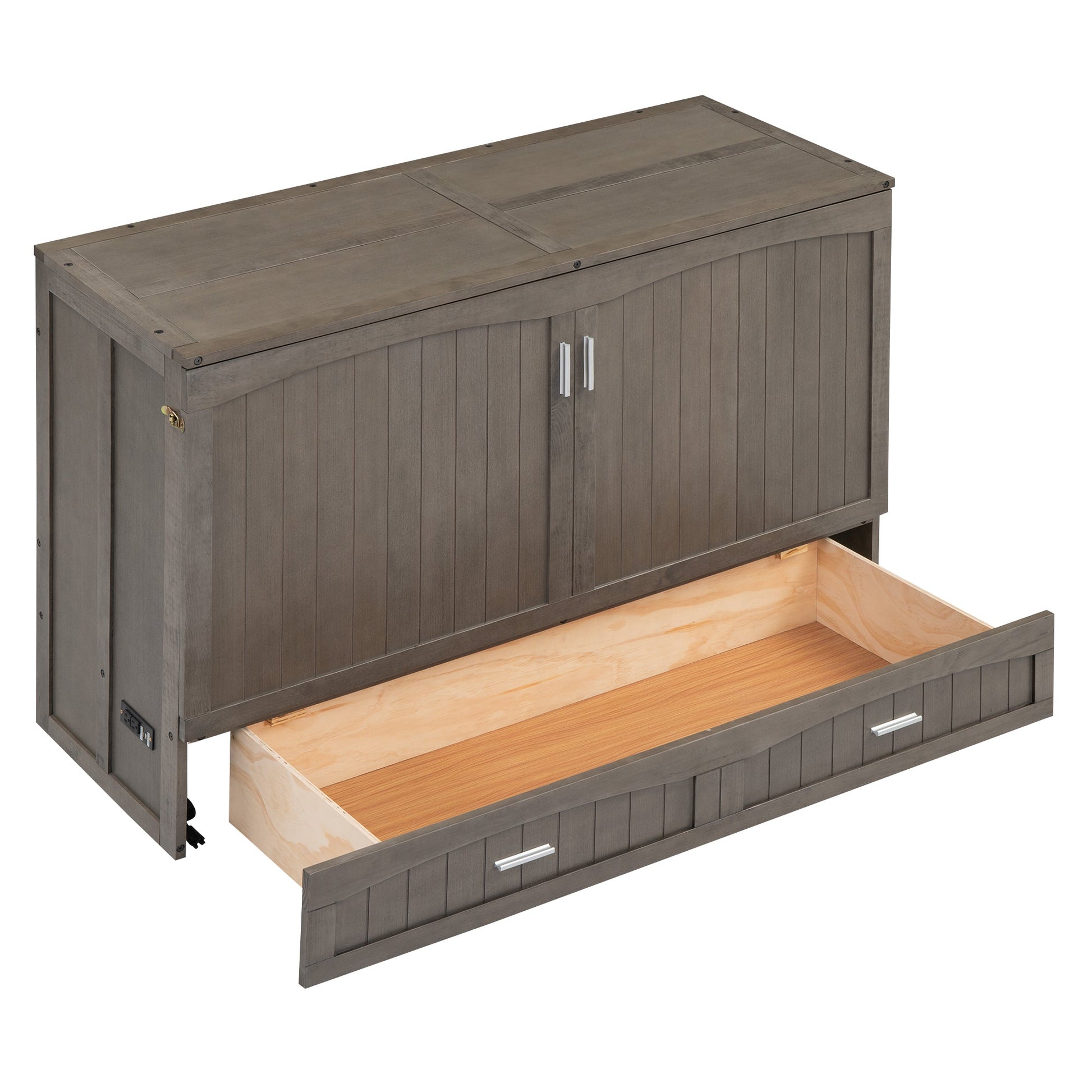 Queen Size Murphy Bed with Built-In Charging Station  Antique Grey - Korvel