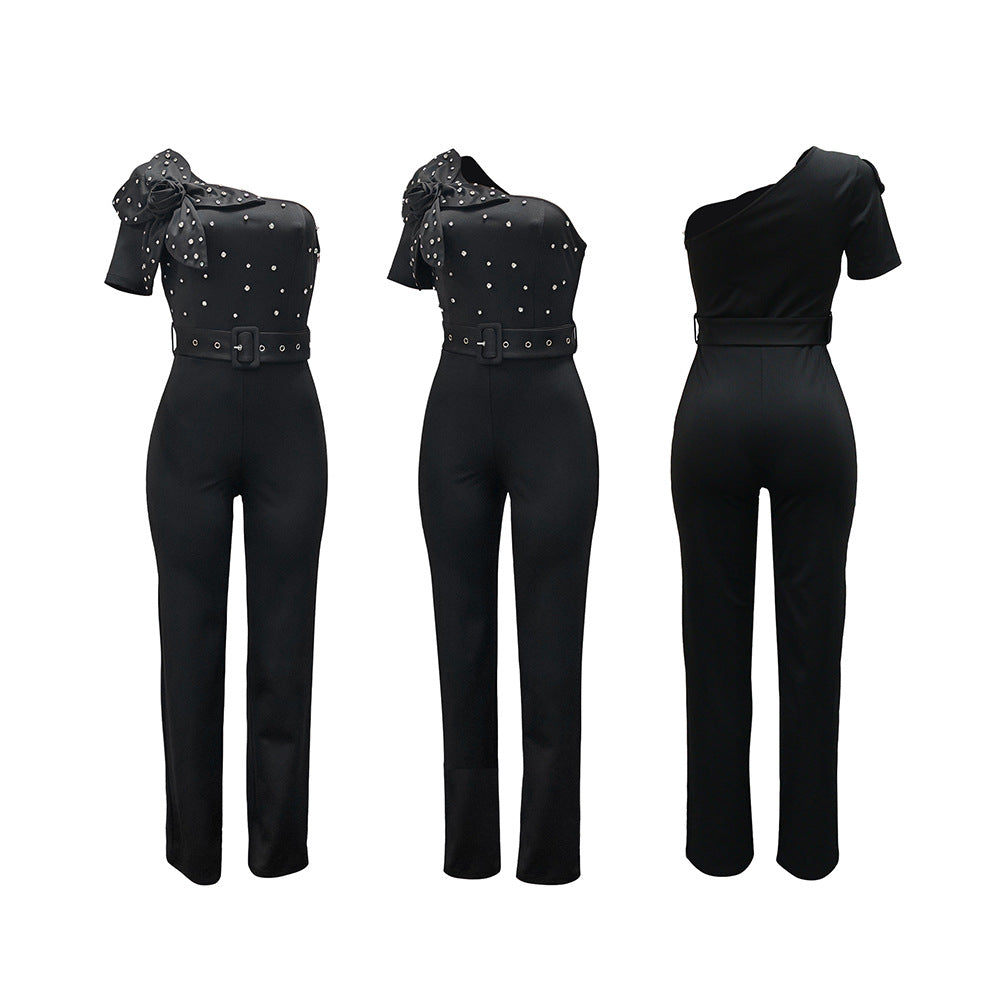 Sleeveless One-Piece Pants - European and American Style Off-the-Shoulder Short Sleeve Slim Fit - Korvel
