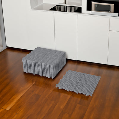 12 x 12 inch gray interlocking deck tiles, plastic waterproof, weighing up to 6613 pounds, with a rose pattern pack of 12 - Korvel