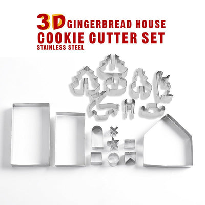 18 piece Christmas stainless steel 3D cookie mold gingerbread house cookie mold set - Korvel
