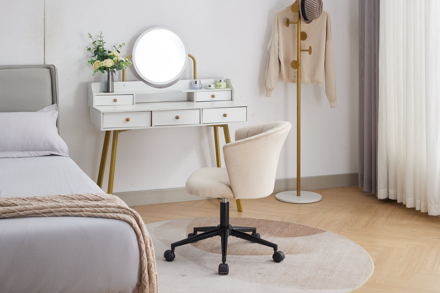 Silla de Oficina en Forma de Flor de Terciopelo con Giro
