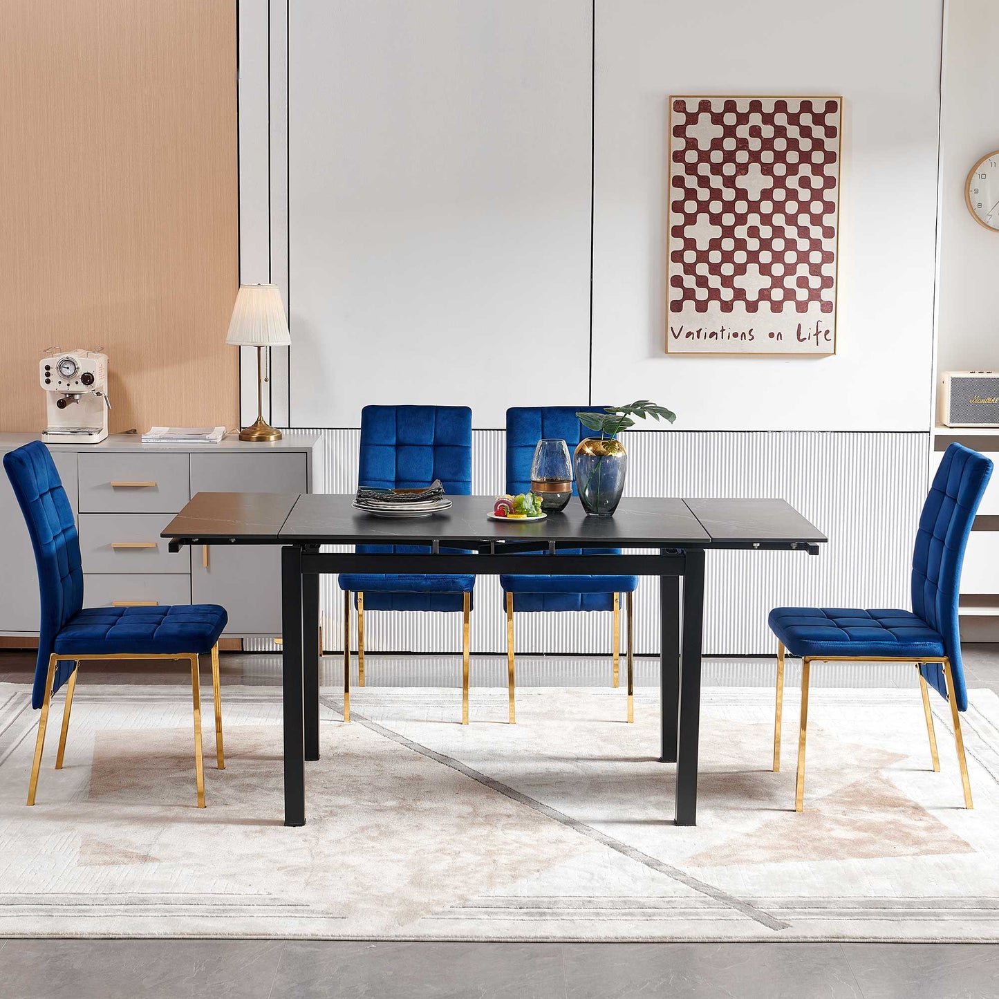 Black Ceramic Expandable Dining Room Table for Small Spaces