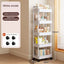 White rolling storage cart. Multifunctional, open shelves for books, ideal for kitchen & bedroom storage - Korvel