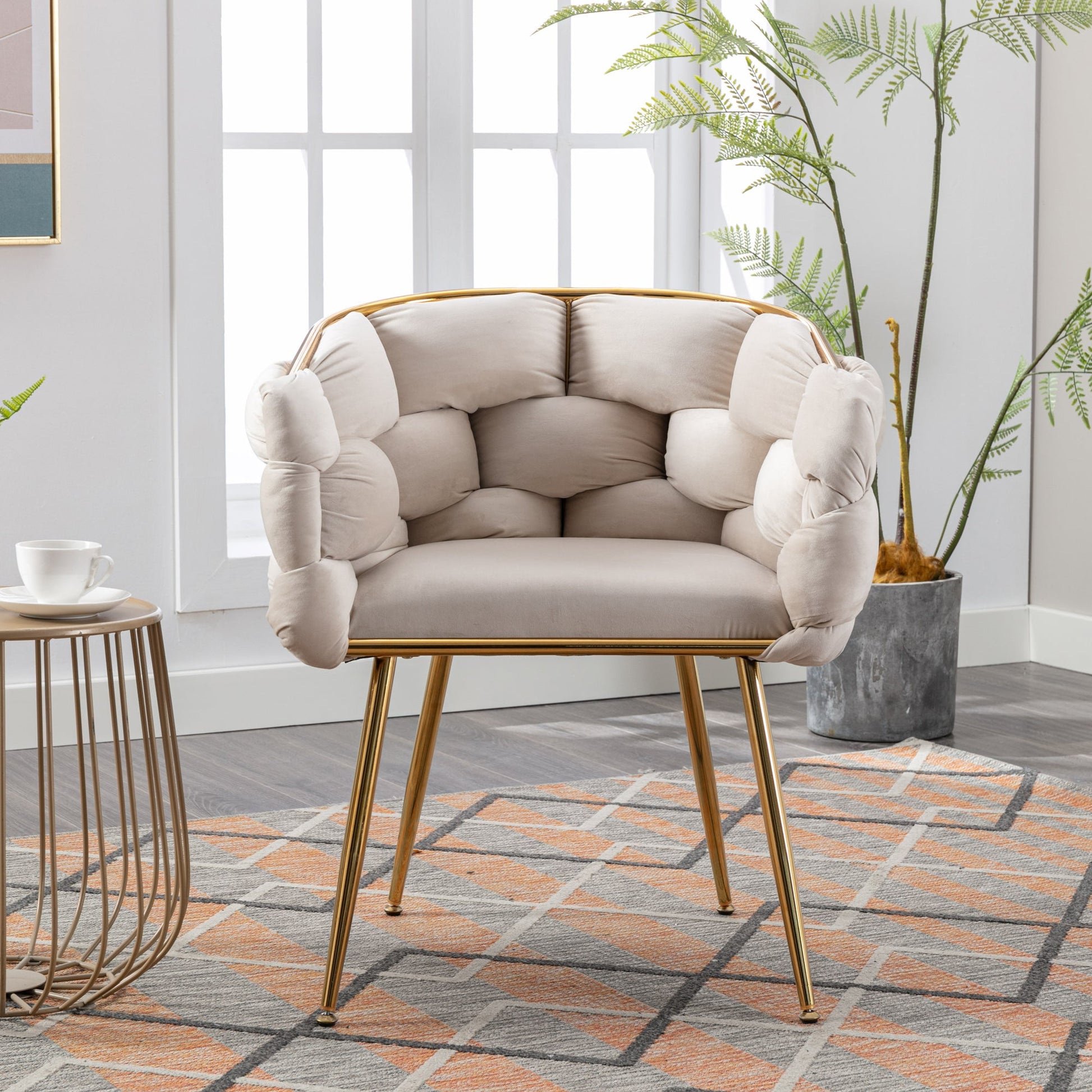 Luxury modern simple leisure velvet single sofa chair bedroom manicure table back chair beige - Korvel