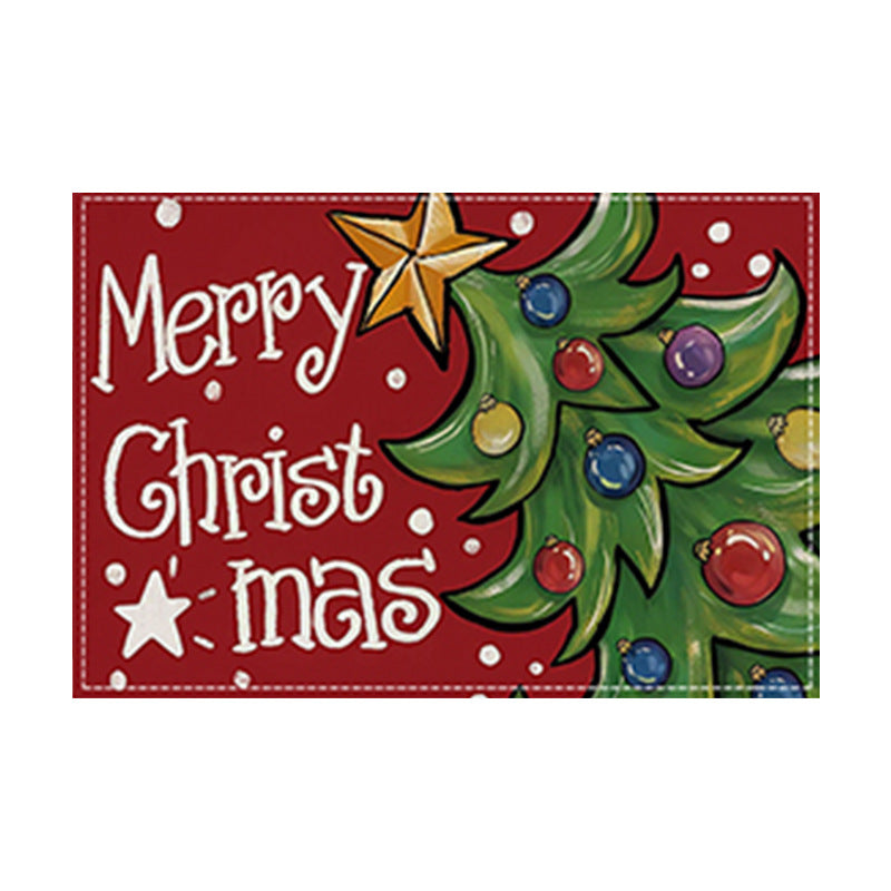 Christmas tree bell print placemat red striped plaid linen table mat Christmas party decoration insulation mat - Korvel