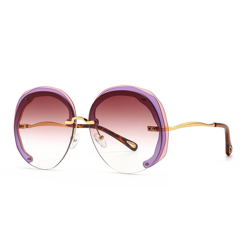 Fashion Oversized Rimless Round Sunglasses Women Clear Ocean Gradient Lens Shades - Korvel