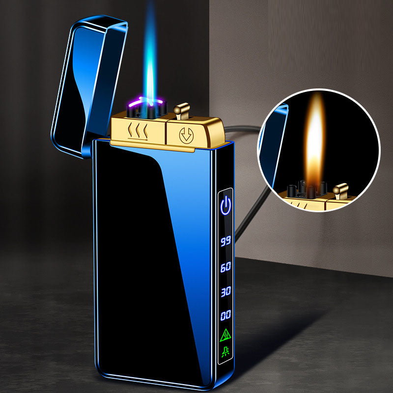 Gas electric triple fire metal windproof inflatable charging lighter personalized and creative trendy gift for boyfriend - Korvel
