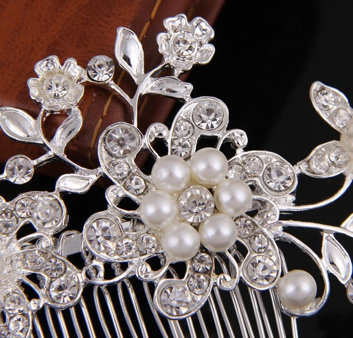 Hair comb, bridal rhinestone and pearl headdress, wedding dress accessories - Korvel