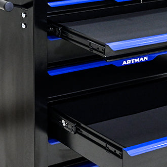 7 DRAWERS MULTIFUNCTIONAL TOOL CART WITH WHEELS-BLACK+BLUE - Korvel