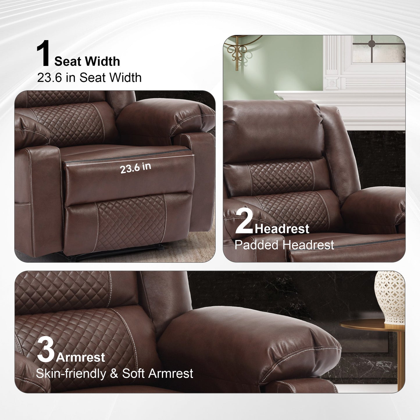 Fauteuil inclinable manuel en cuir respirant pour salon