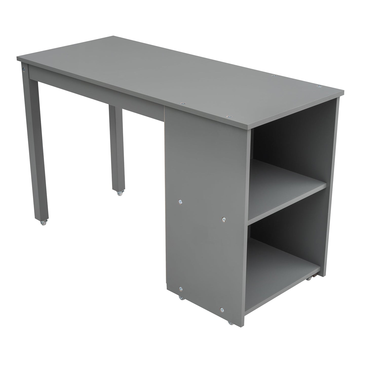 Low Study Twin Loft Bed with Cabinet and Rolling Portable Desk - Gray (OLD SKU :LP000113AAE) - Korvel