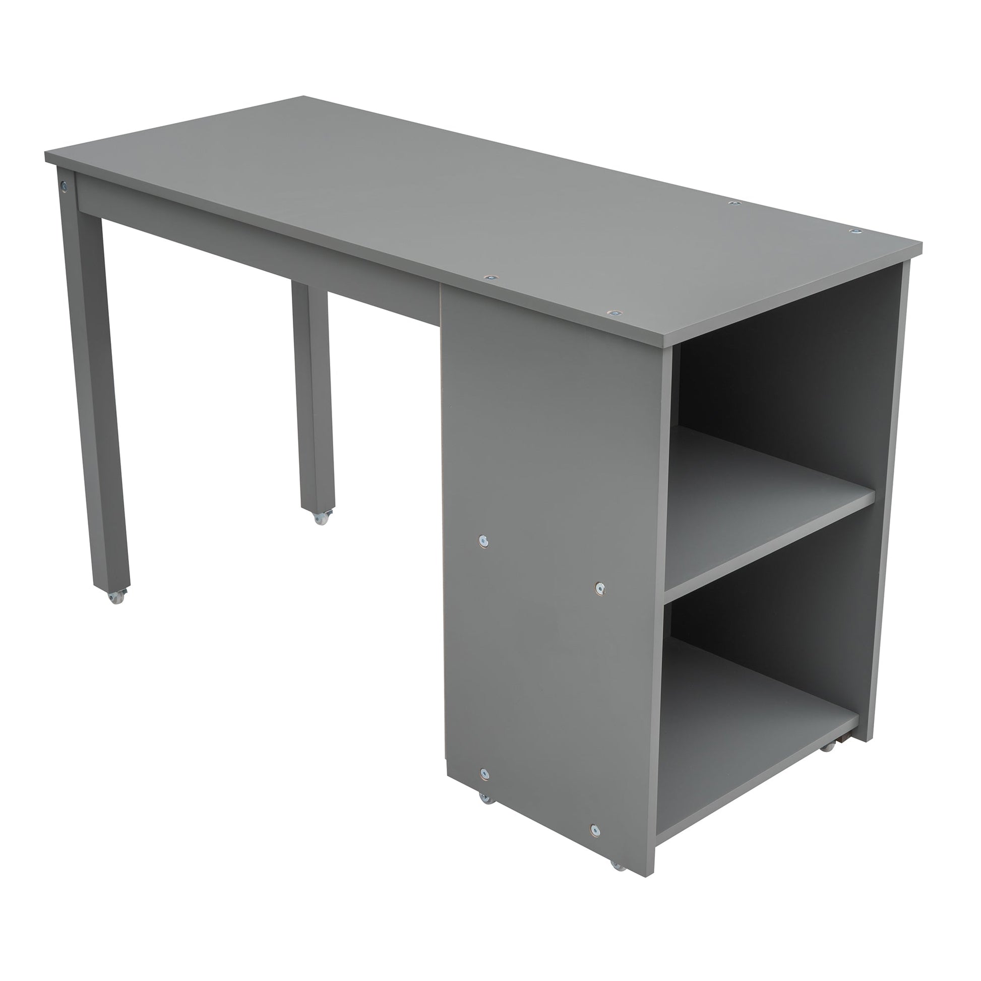 Low Study Twin Loft Bed with Cabinet and Rolling Portable Desk - Gray (OLD SKU :LP000113AAE) - Korvel
