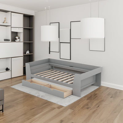 Elegant Twin Size Daybed with Shelves and Charging Station - Gray