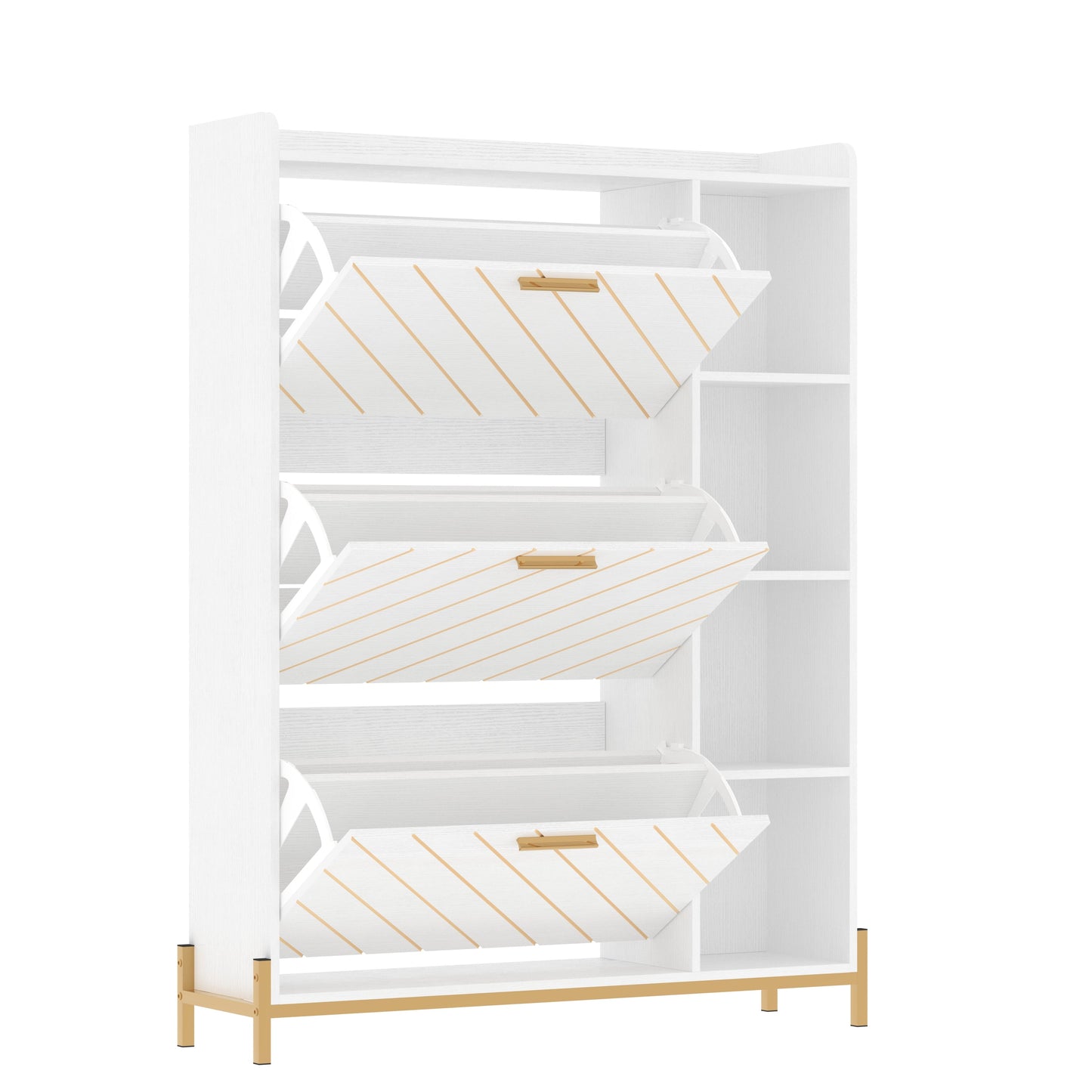 Shoe Cabinet with 3 Flip Drawers & Open Shelves, Modern Entryway Shoe Storage Cabinet Slim, Narrow Hidden Shoe Rack for Heels - Korvel