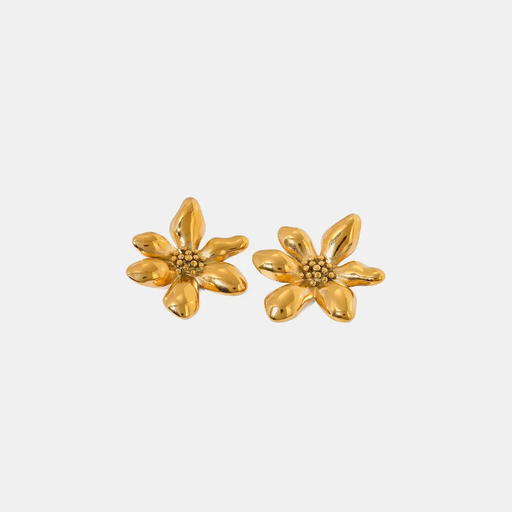 Boucles d'oreilles en acier inoxydable plaqué or avec motif floral