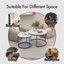 A set of nested 27.6-inch circular coffee tables with a wooden marble patterned tabletop and a sturdy metal frame (white) - Korvel
