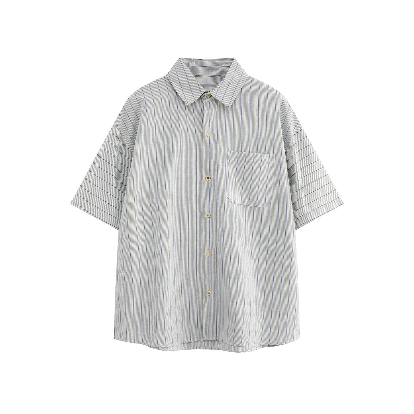 Patch Striped Casual Loose Short Sleeve Shirt for Men