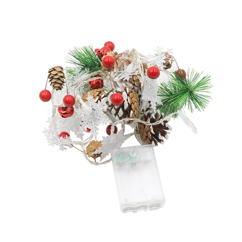Snowflake Pinecone Christmas Wreath Light String Bell Pine Needle Red Berry Doll Staircase Decorative Light - Korvel
