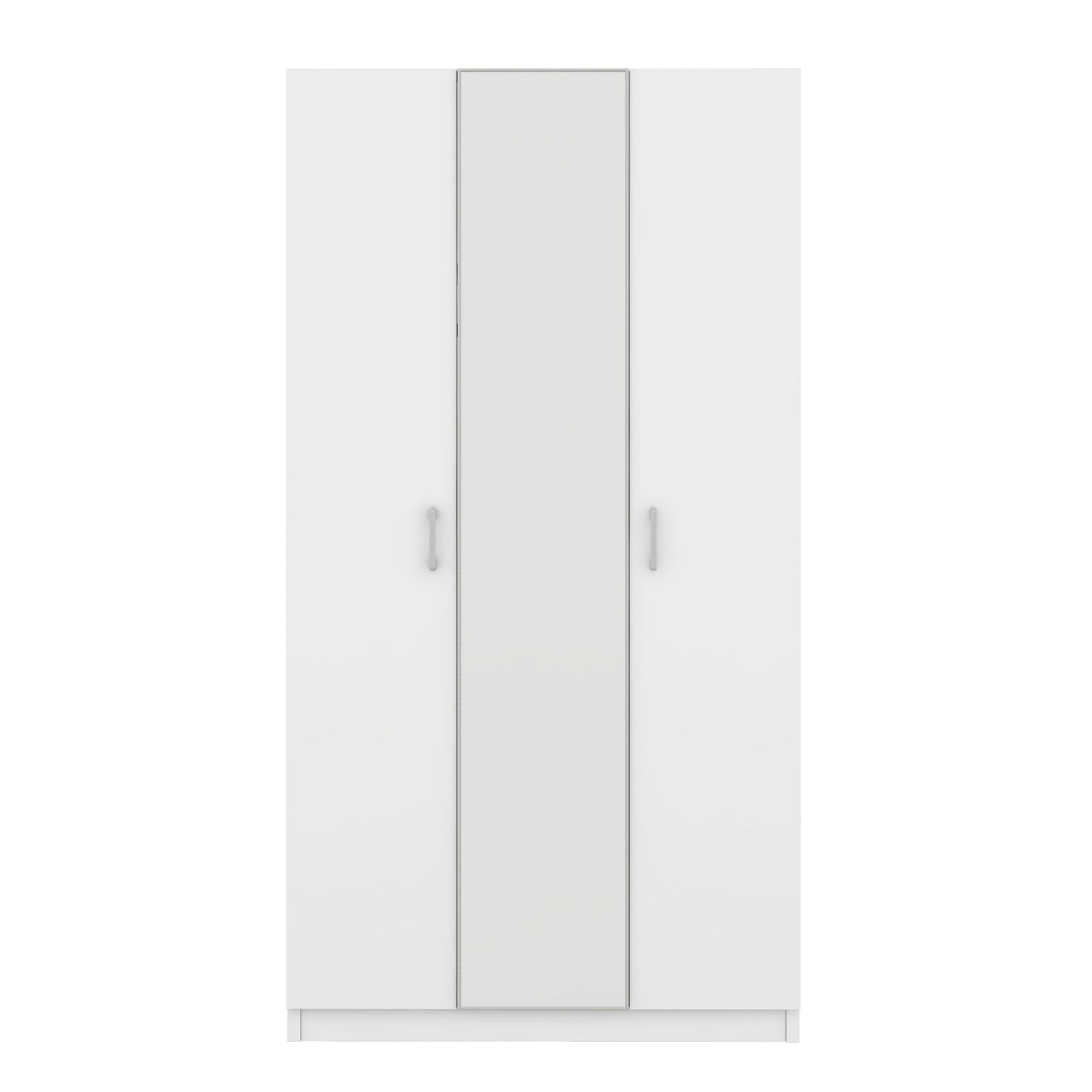 3 Door Wardrobe with Mirror, Armoire with Hanging Rod and 3 Fixed Shelves,White - Korvel
