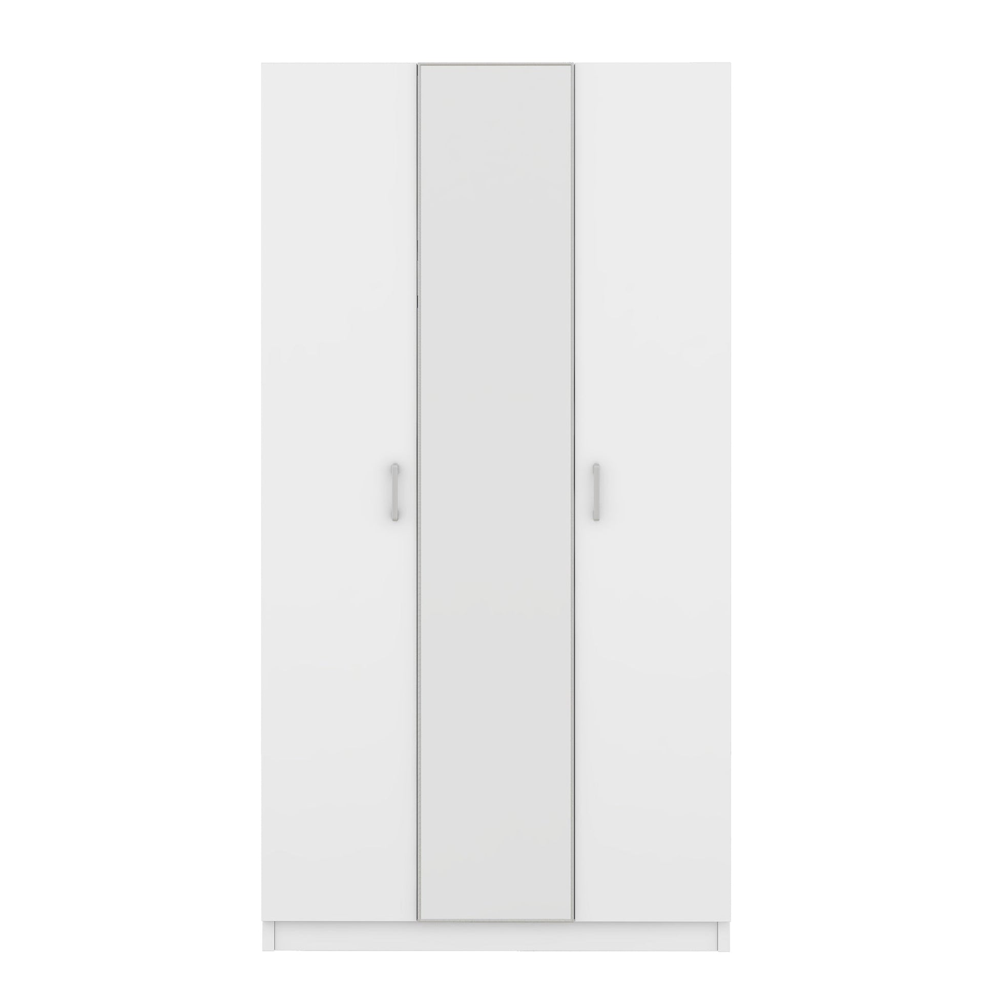 3 Door Wardrobe with Mirror, Armoire with Hanging Rod and 3 Fixed Shelves,White - Korvel