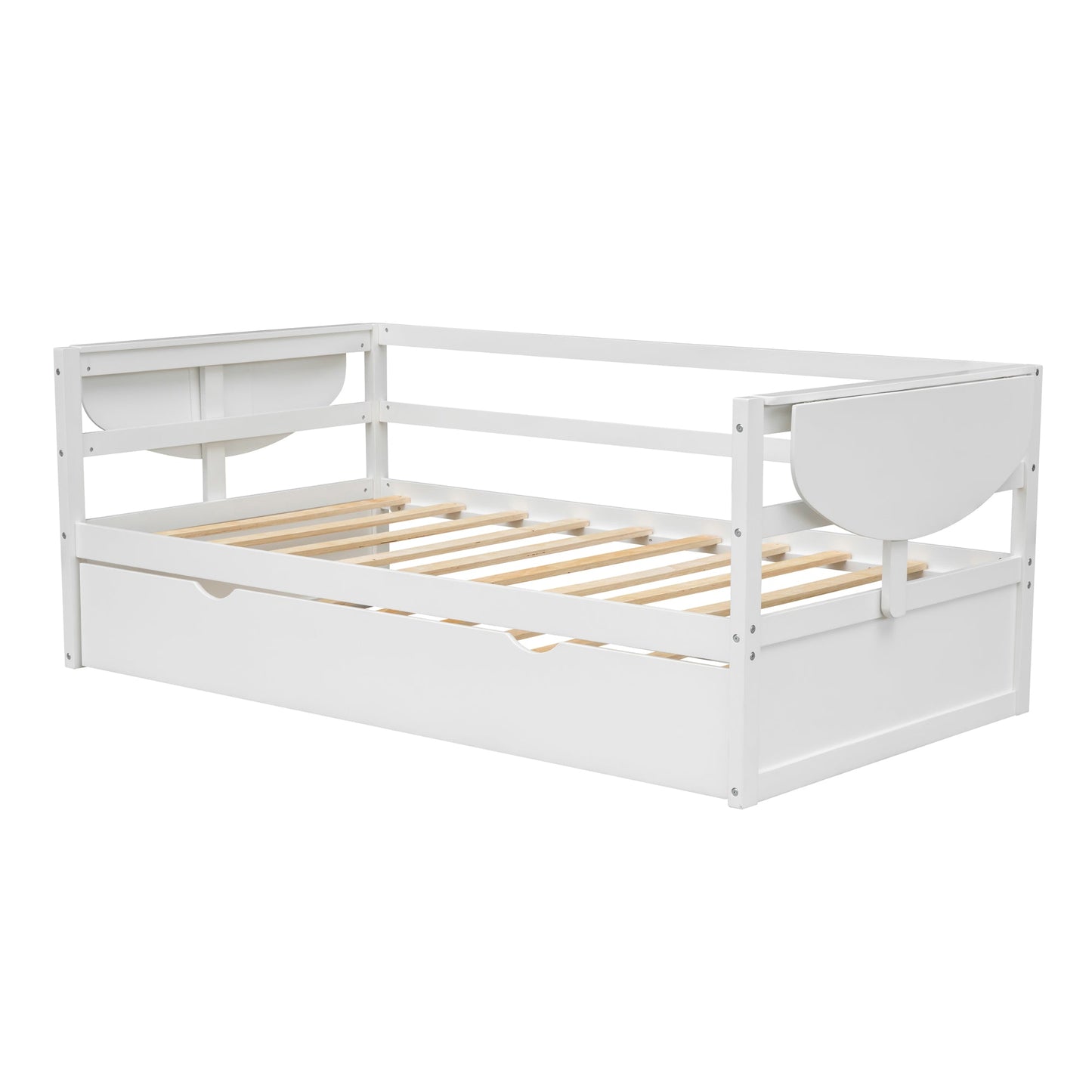 win Size Daybed with Trundle and Foldable Shelves on Both Sides White - Korvel