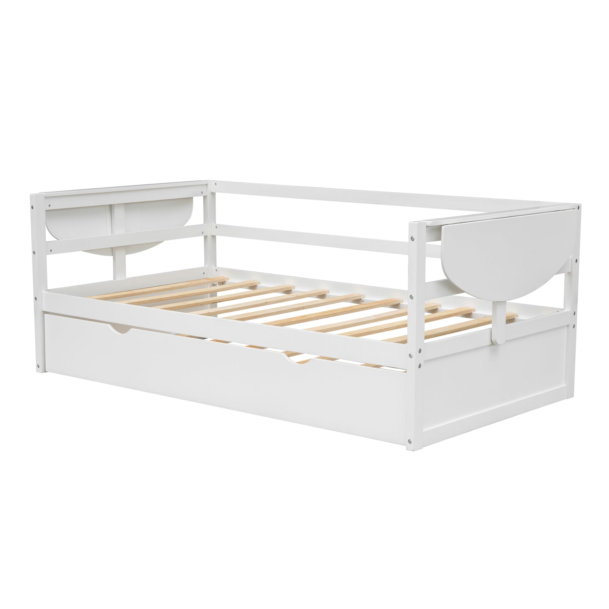 win Size Daybed with Trundle and Foldable Shelves on Both Sides White - Korvel