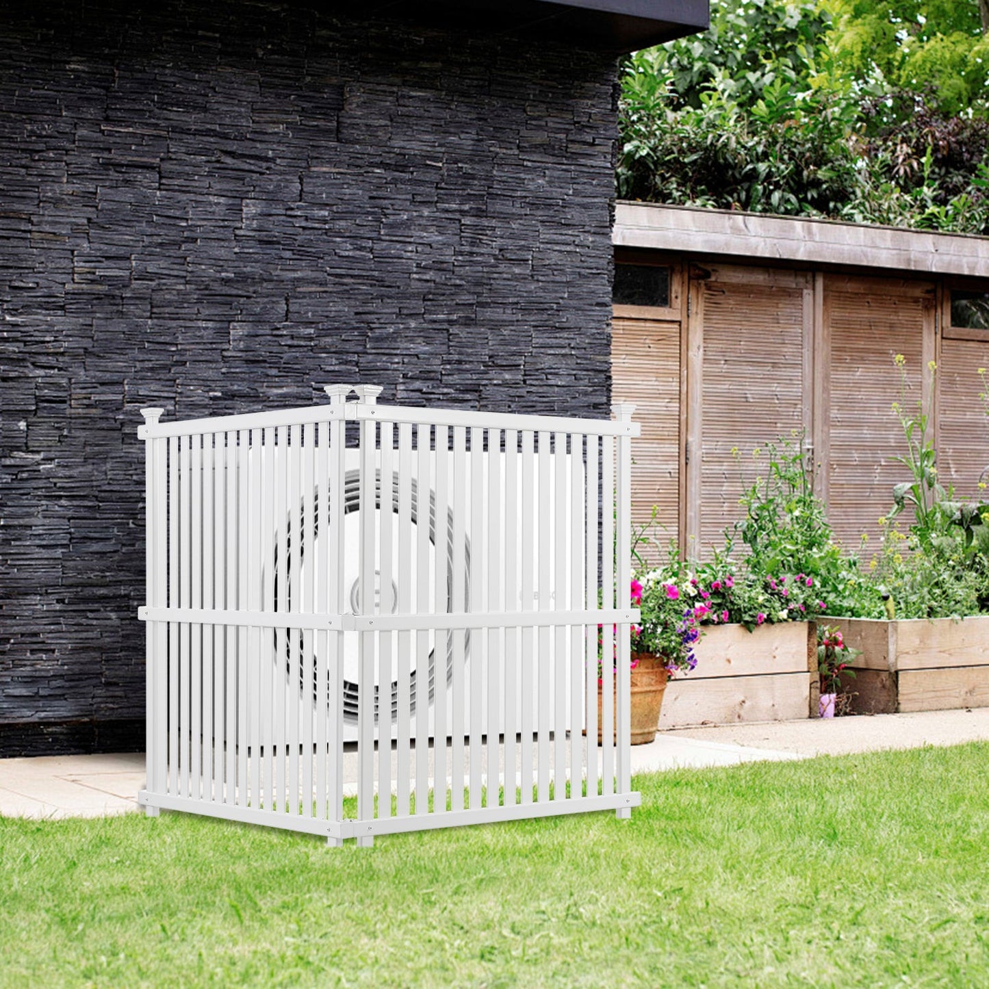 Privacy Screen Panels Kit Air Conditioner Trash Can Enclosure Vinyl white color - Korvel