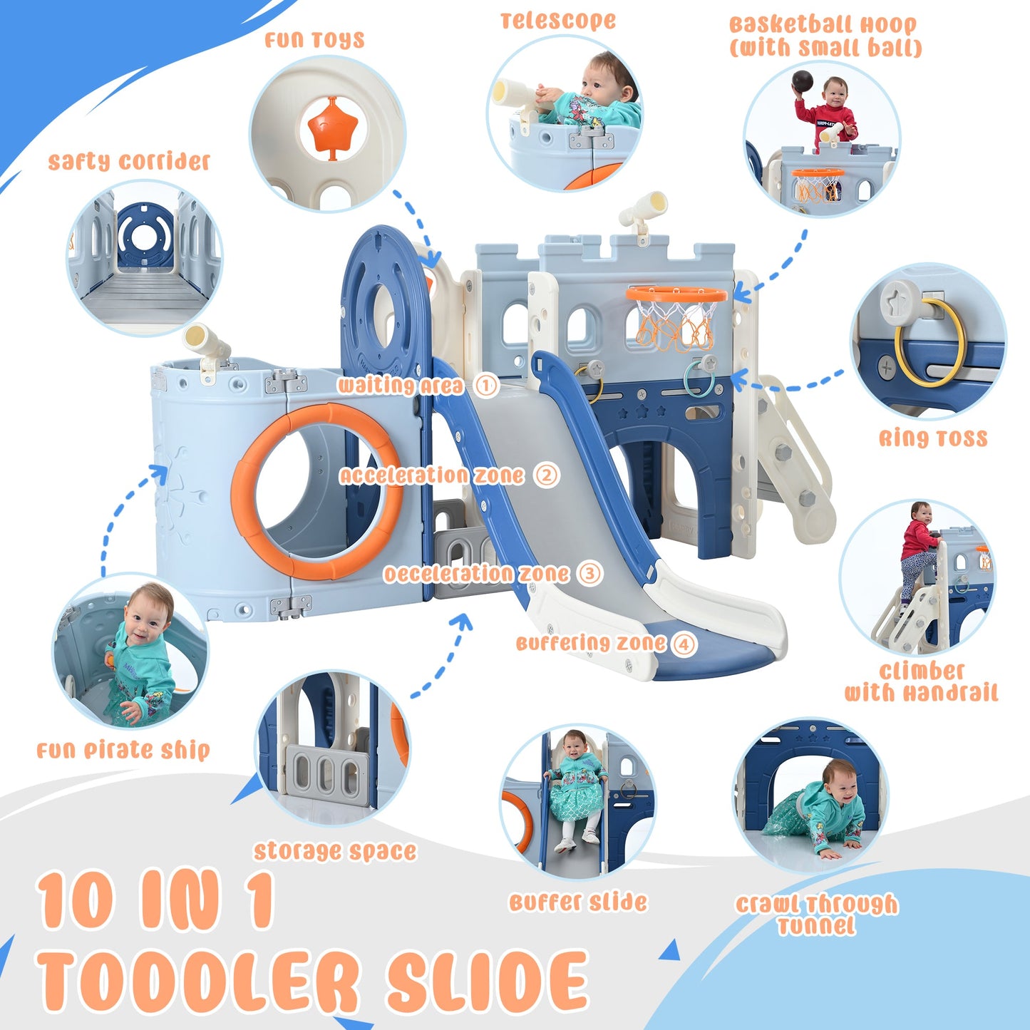 Toddler Pirate Ship Slide Set with Basketball Hoop