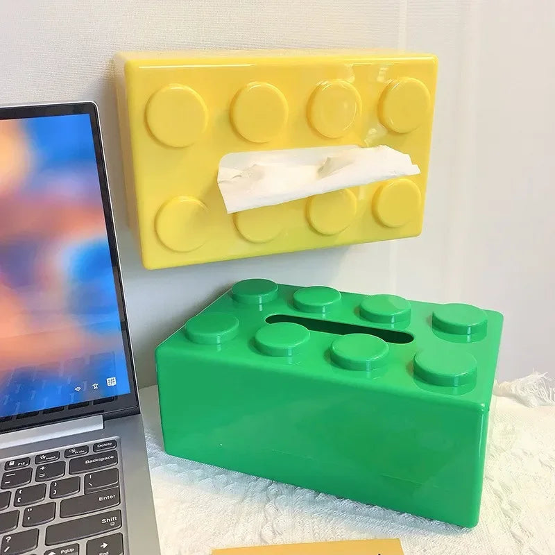 ABS Building Block Shaped Tissue Box Wall-mounted Creative Face Towel Box Organizer Perforation-free Removable - Korvel